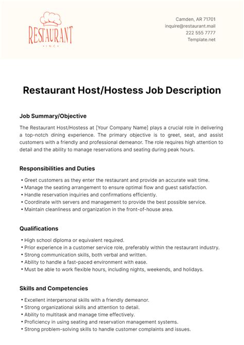 Host/Hostess Job Description Template [Copy & Paste].